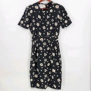 100% Silk Floral & Geometric Print Dress